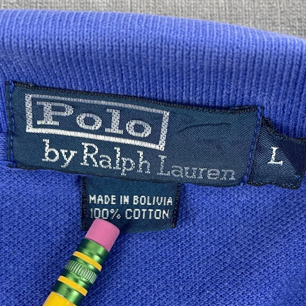 Polo Ralph Lauren Men Large‎ Blue Short Sleeve Polo Shirt Orange Pony Logo